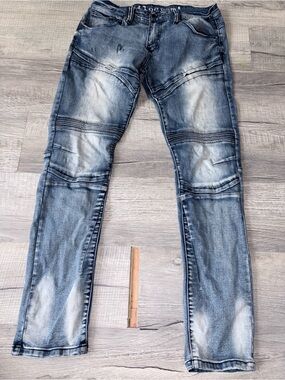 Kilogram blue washed curve biker moto jeans men 34 cotton spandex